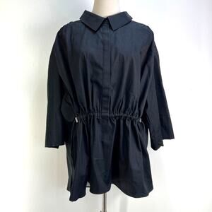 Carla Rockmore Three-Quarter Sleeve Cinch Waist Shirt Top Black